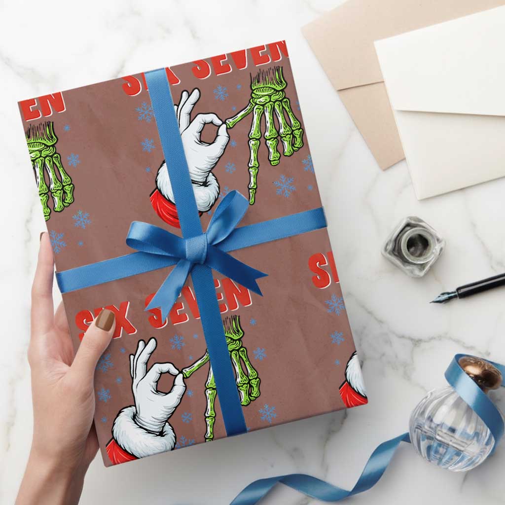Funny 67 Xmas Wrapping Paper Roll Six Seven Meme Santa Skeleton Hands Gesture Gen Alpha TS11 Mocha Print Your Wear