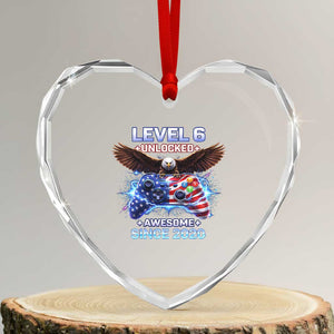 Funny 6th Birthday Heart Crystal Glass Ornament Level 6 Unlocked Awesome Since 2020 USA Gamer TS11 Transparent Glass 3'' Heart Print Your Wear