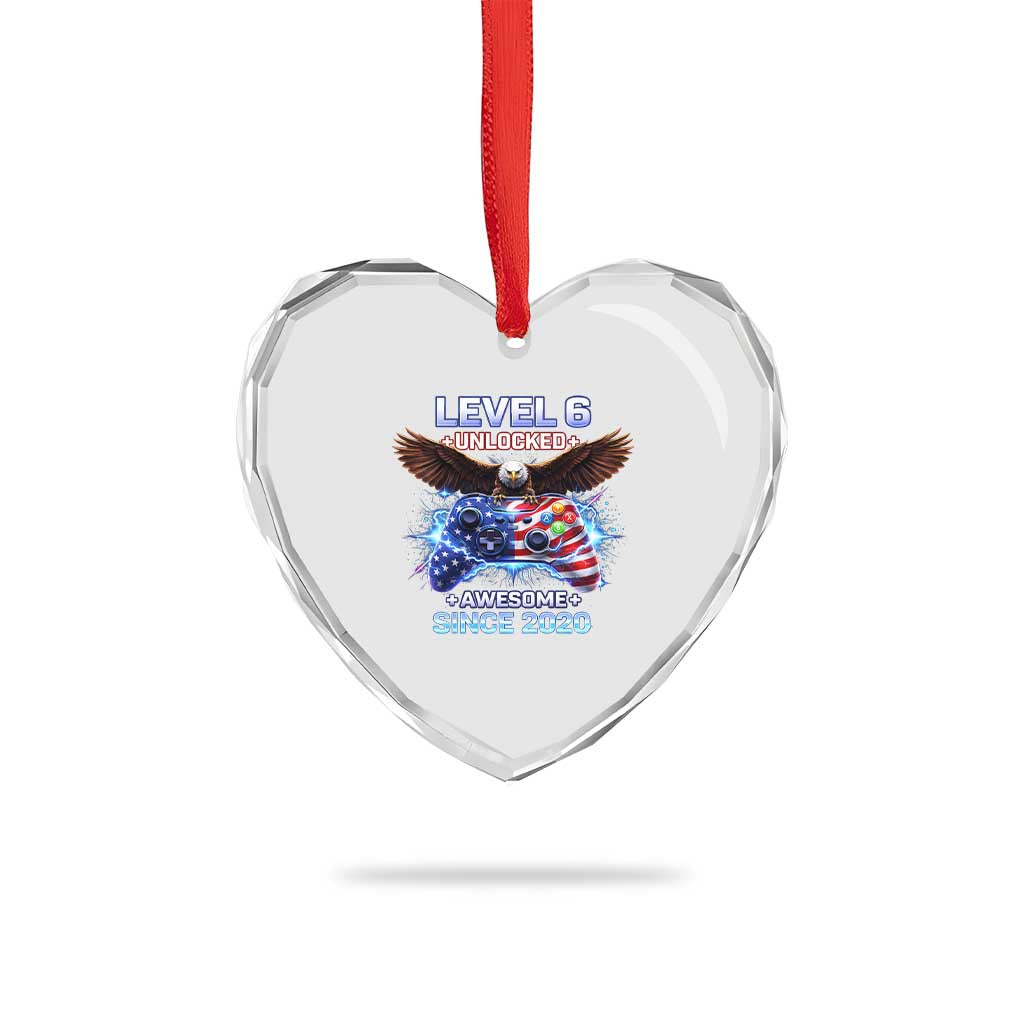 Funny 6th Birthday Heart Crystal Glass Ornament Level 6 Unlocked Awesome Since 2020 USA Gamer TS11 Print Your Wear