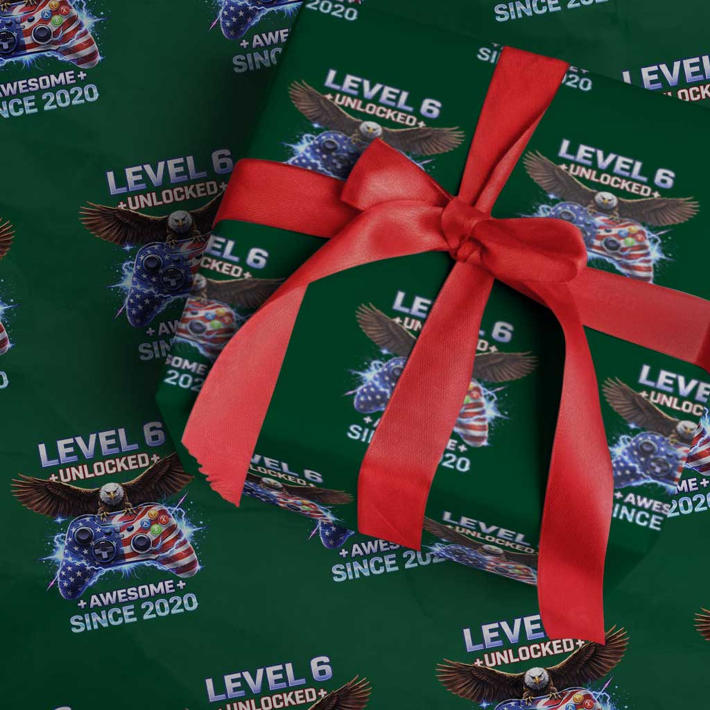 Funny 6th Birthday Wrapping Paper Roll Level 6 Unlocked Awesome Since 2020 USA Gamer TS11 Green Print Your Wear