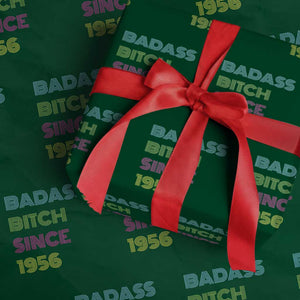 Funny 70th Birthday Wrapping Paper Roll Retro Vintage Badass Bih Since 1956 TS10 Green Print Your Wear