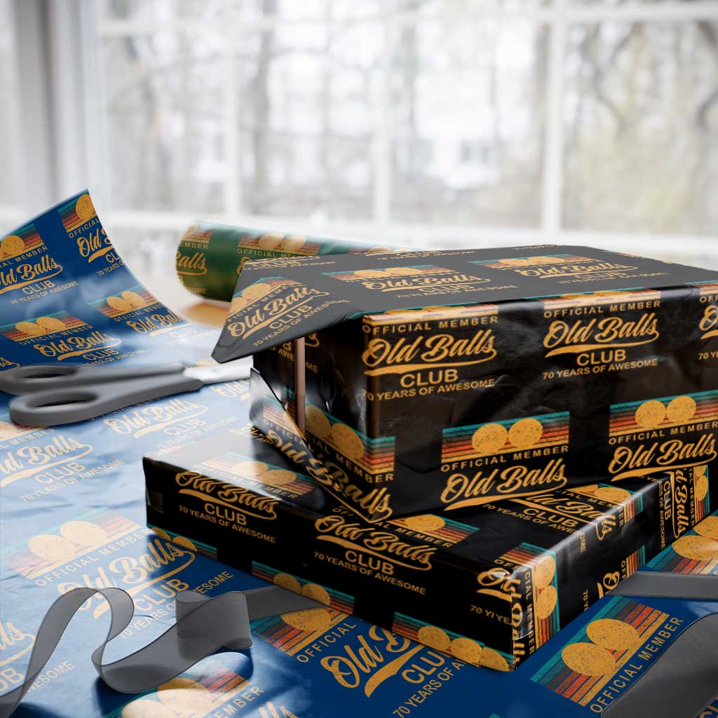 Funny 70th Birthday Wrapping Paper Roll Official Member Of The Old Ball Clubs Retro Sunset TS11 Black Print Your Wear