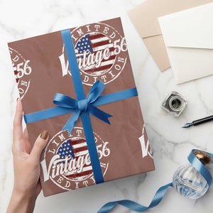 Funny 70th Birthday Wrapping Paper Roll Vintage 1956 Stamp 70 Years Old American Flag TS11 Mocha Print Your Wear