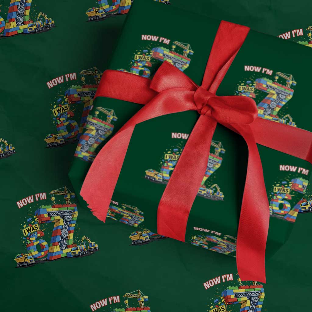Funny 7th Birthday Building Bricks Wrapping Paper Roll I Was 6 Now Im 7 Kids 67 Birthday Building Six Seven Boy TS10 Green Print Your Wear