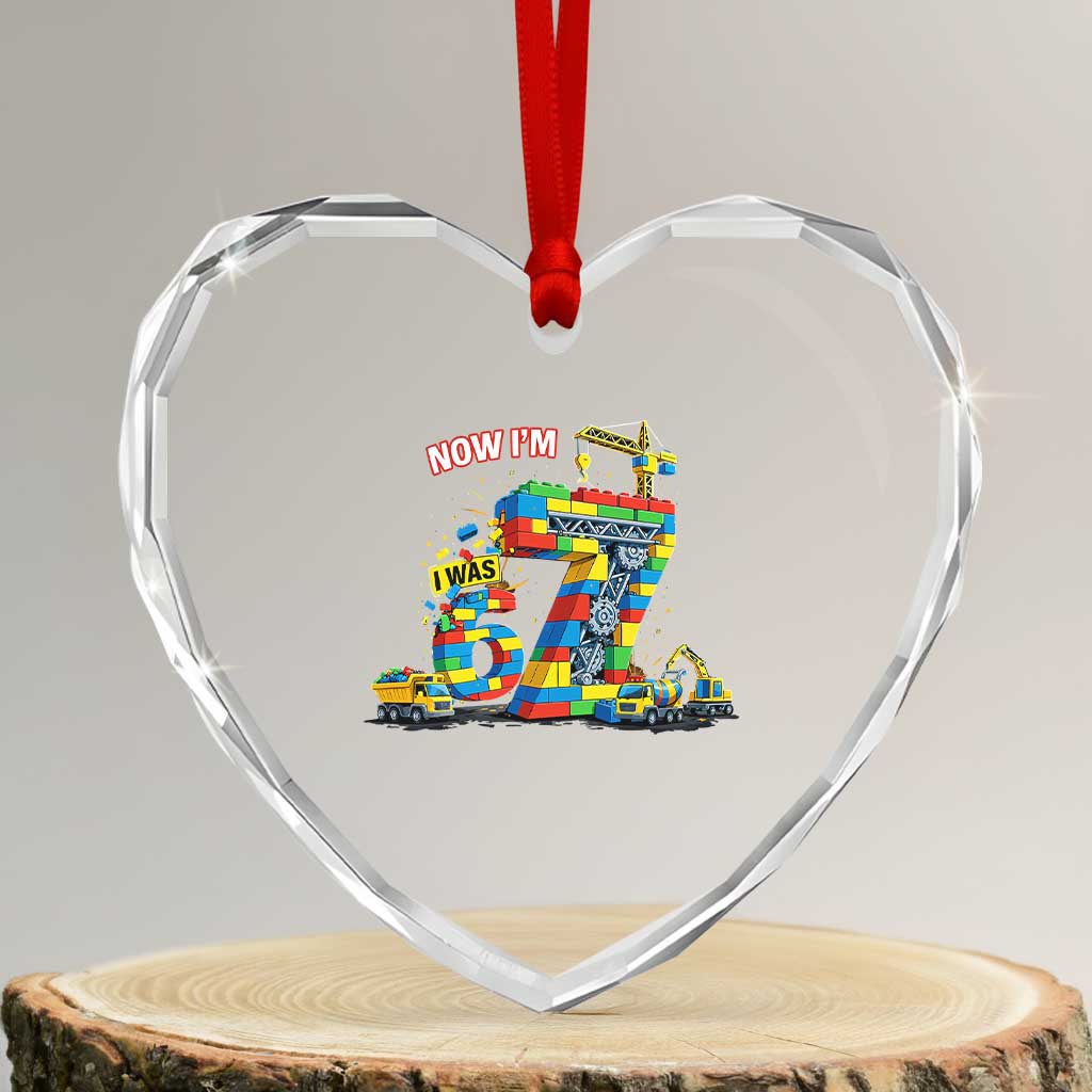 Funny 7th Birthday Building Bricks Heart Crystal Glass Ornament I Was 6 Now Im 7 Kids 67 Birthday Building Six Seven Boy TS10 Transparent Glass 3'' Heart Print Your Wear