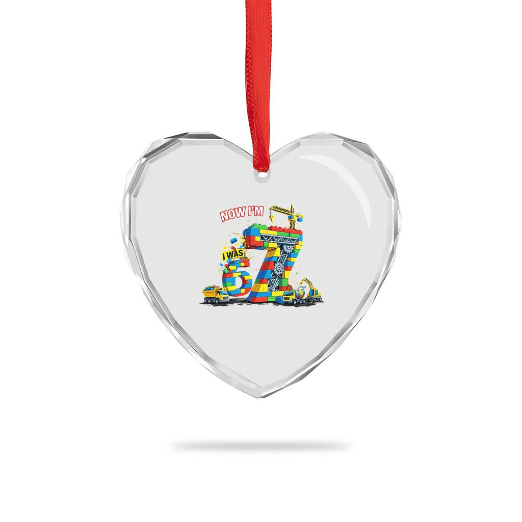Funny 7th Birthday Building Bricks Heart Crystal Glass Ornament I Was 6 Now Im 7 Kids 67 Birthday Building Six Seven Boy TS10 Print Your Wear