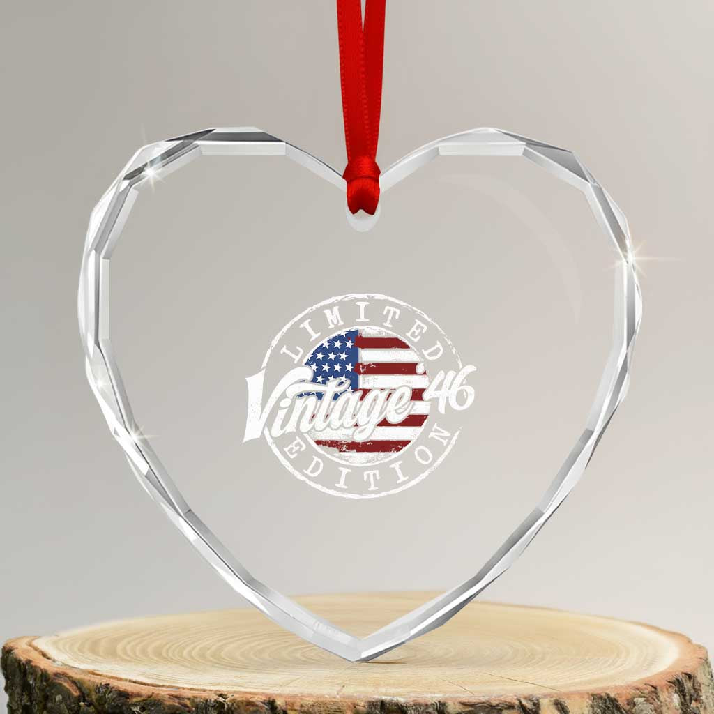 Funny 80th Birthday Heart Crystal Glass Ornament Vintage 1946 Stamp 80 Years Old American Flag TS11 Transparent Glass 3'' Heart Print Your Wear