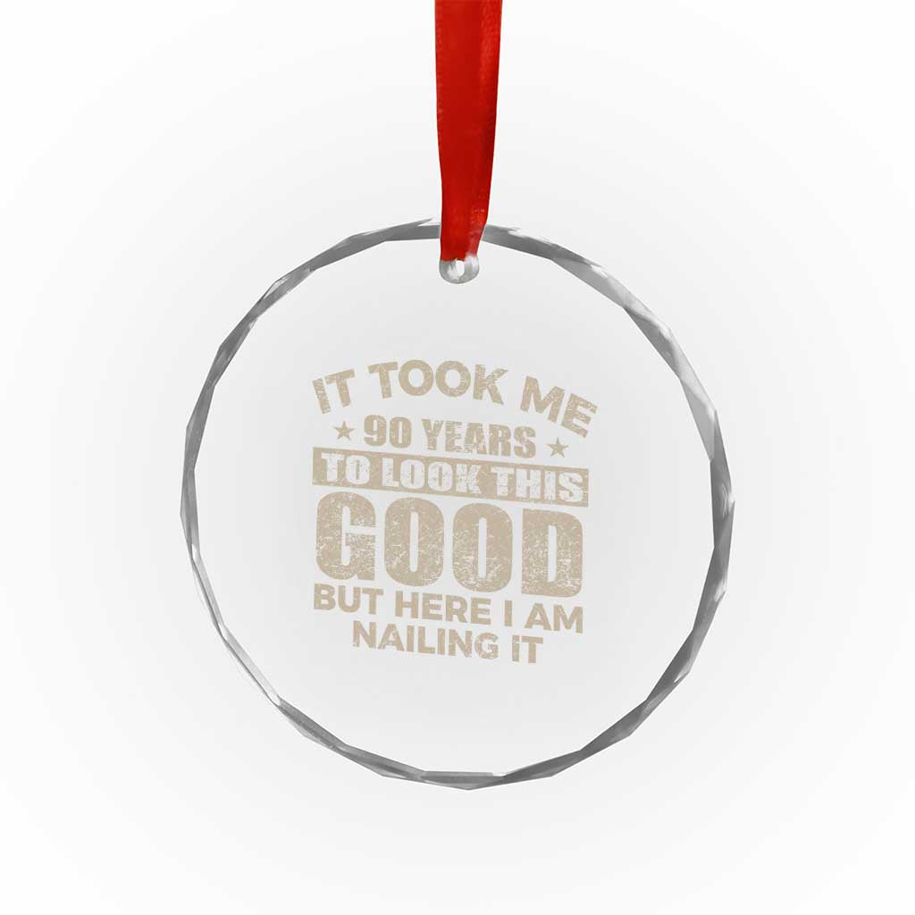 Funny 90th Birthday Crystal Glass Ornament Retro Grandpa Grandma Bday Gift TS10 Print Your Wear
