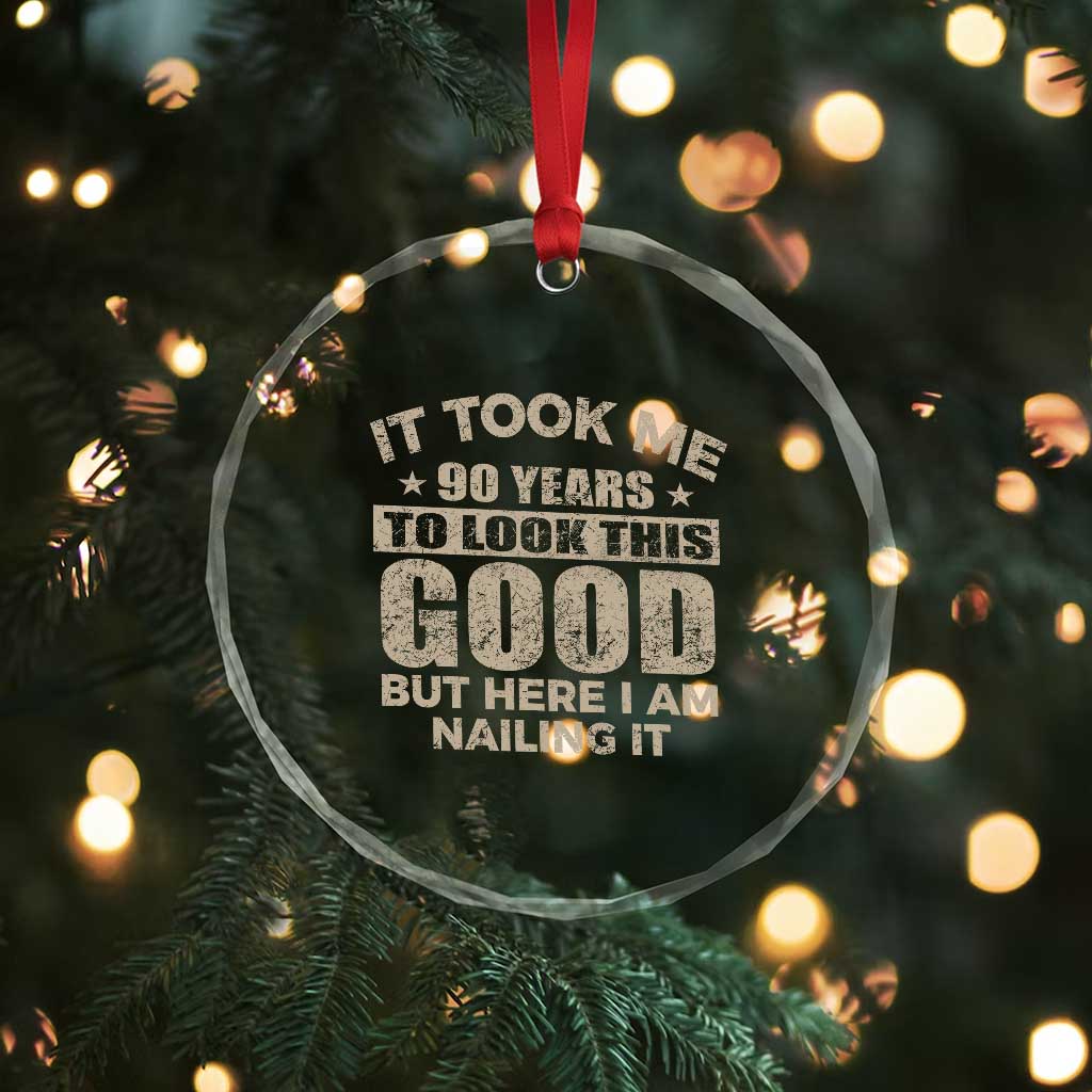 Funny 90th Birthday Crystal Glass Ornament Retro Grandpa Grandma Bday Gift TS10 Print Your Wear