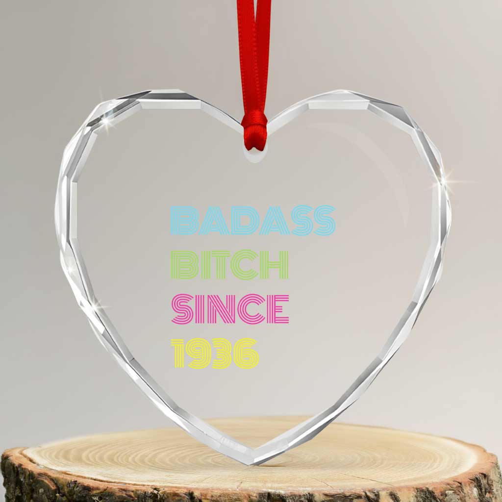 Funny 90th Birthday Heart Crystal Glass Ornament Retro Vintage Badass Bih Since 1936 TS10 Transparent Glass 3'' Heart Print Your Wear