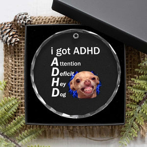 Funny ADHD Dog Meme Crystal Glass Ornament Attention Deficit Hey Dog Humor Lovers TS10 Print Your Wear