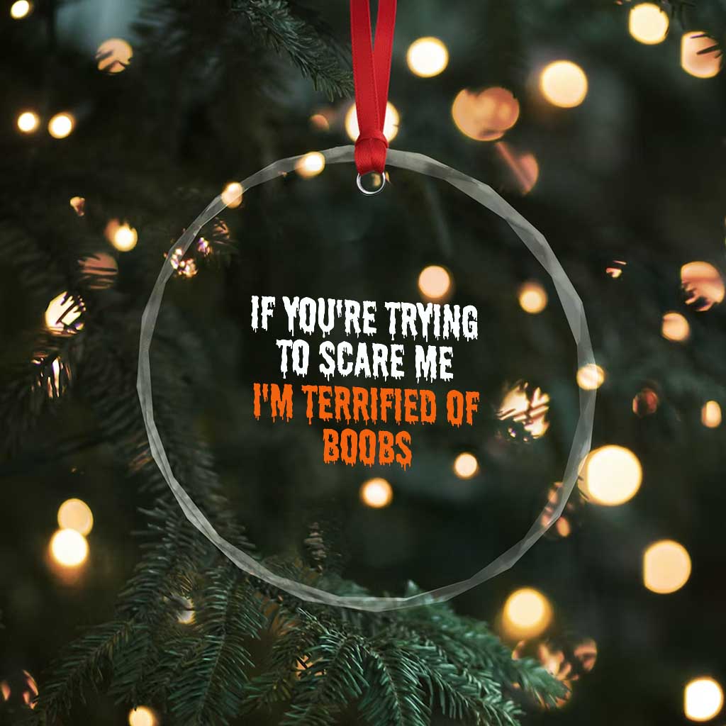 Funny Adult Humor Halloween Crystal Glass Ornament If You Are Trying To Scare Me I Am Terrified Of Boobs TS10 Print Your Wear