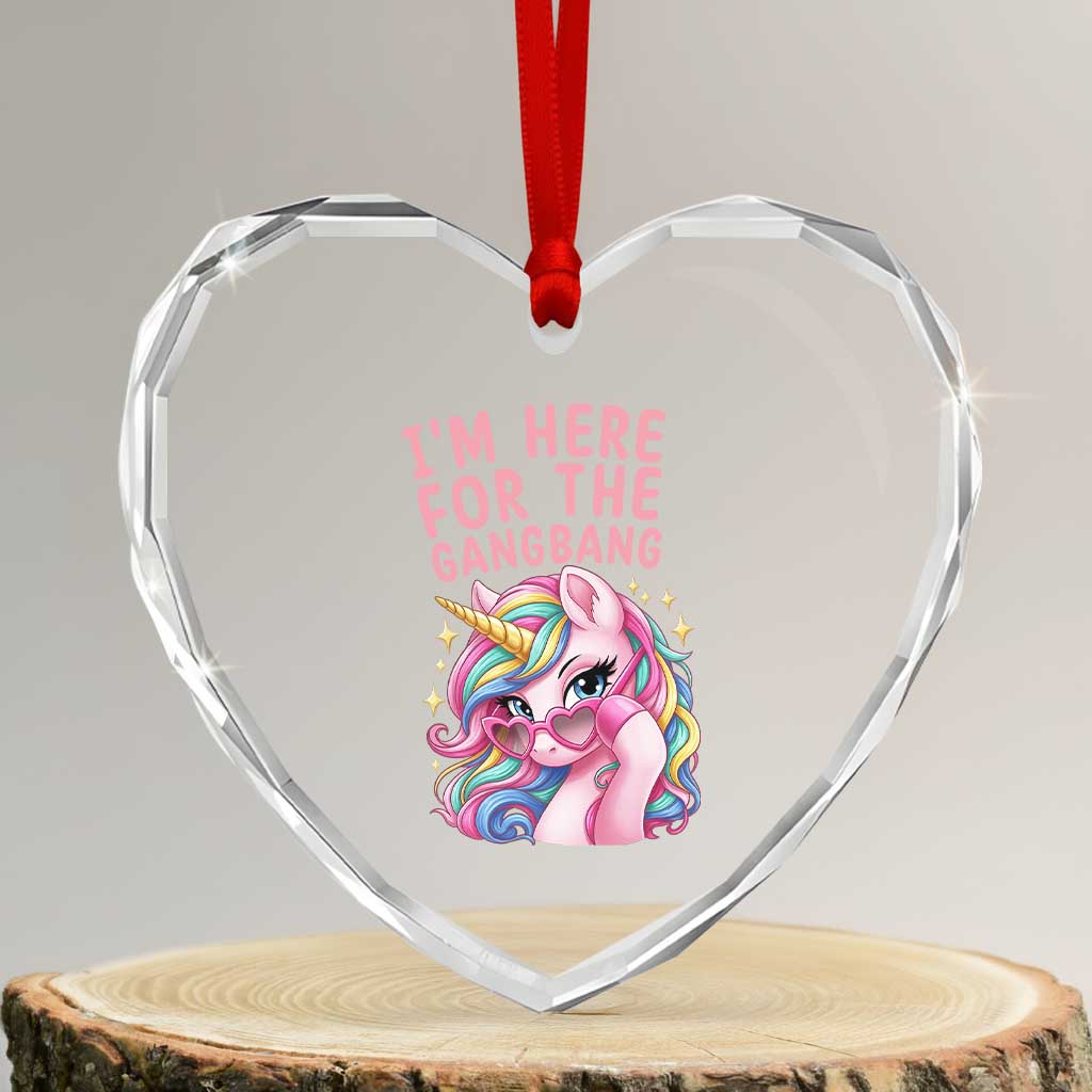 Funny Adult Humor Heart Crystal Glass Ornament I Am Here For The Gangb*ng TS12 Transparent Glass 3'' Heart Print Your Wear