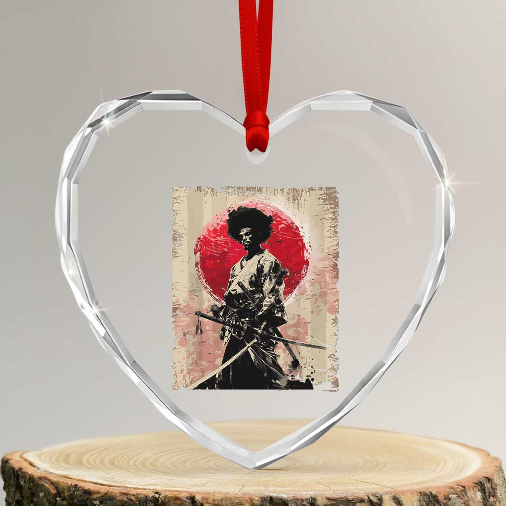 Funny African America Samurai Heart Crystal Glass Ornament Japanese Art Black Warrior Fighter TS11 Transparent Glass 3'' Heart Print Your Wear