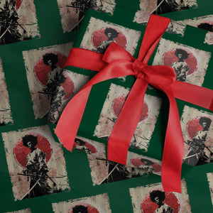Funny African America Samurai Wrapping Paper Roll Japanese Art Black Warrior Fighter TS11 Green Print Your Wear