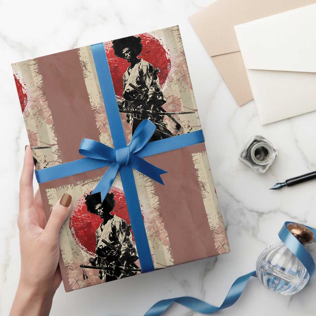 Funny African America Samurai Wrapping Paper Roll Japanese Art Black Warrior Fighter TS11 Mocha Print Your Wear