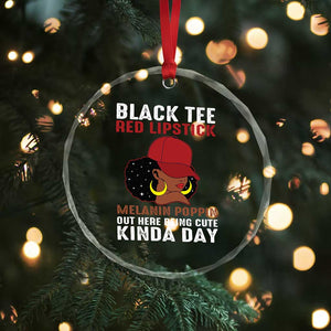 Funny African American Afro Queen Crystal Glass Ornament Black Tee Red Lipstick Melanin Poppin Out Here Being Cute TS10 Print Your Wear