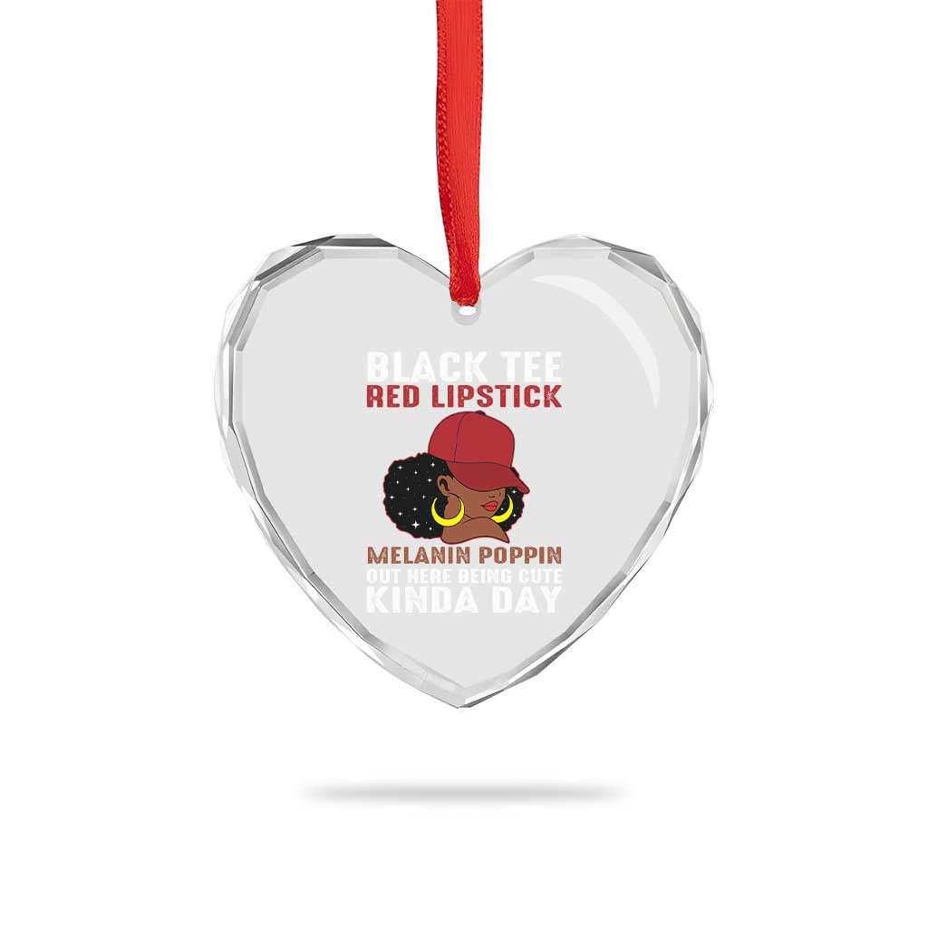 Funny African American Afro Queen Heart Crystal Glass Ornament Black Tee Red Lipstick Melanin Poppin Out Here Being Cute TS10 Print Your Wear