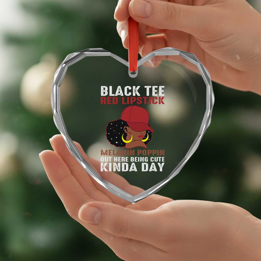 Funny African American Afro Queen Heart Crystal Glass Ornament Black Tee Red Lipstick Melanin Poppin Out Here Being Cute TS10 Print Your Wear
