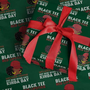 Funny African American Afro Queen Wrapping Paper Roll Black Tee Red Lipstick Melanin Poppin Out Here Being Cute TS10 Green Print Your Wear