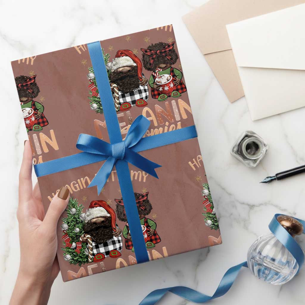 Funny African American Christmas Wrapping Paper Roll Hangin With My Melanin Gnomies Afro Gnomes TS11 Mocha Print Your Wear
