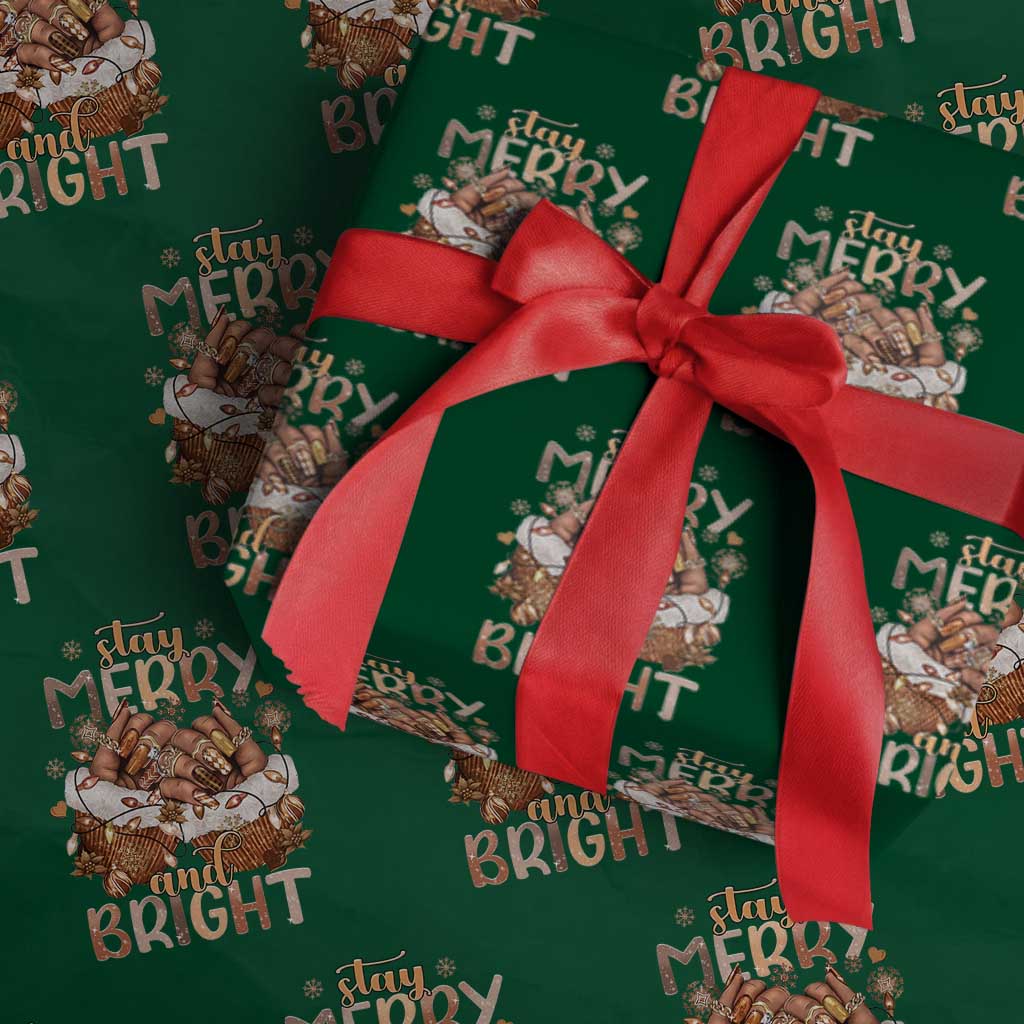 Funny African American Christmas Wrapping Paper Roll Stay Merry And Bright Black Melanin Girl TS11 Green Print Your Wear