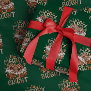 Funny African American Christmas Wrapping Paper Roll Stay Merry And Bright Black Melanin Girl TS11 Green Print Your Wear