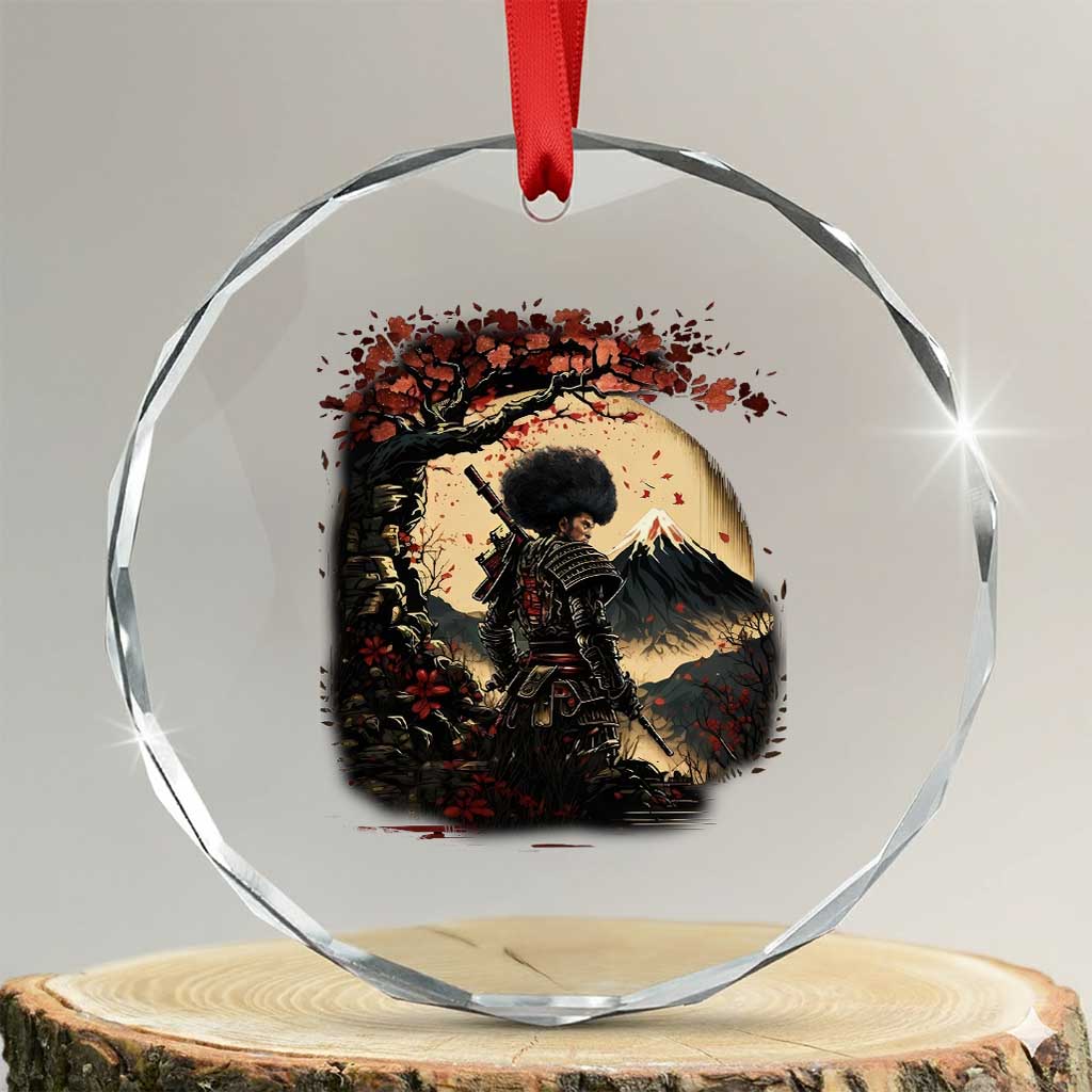 Funny African American Samurai Crystal Glass Ornament Japanese Art Black Warrior Sakura TS11 Transparent Glass 3'' Circle Print Your Wear