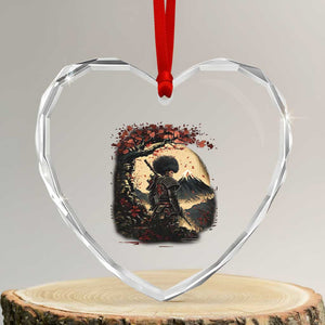 Funny African American Samurai Heart Crystal Glass Ornament Japanese Art Black Warrior Sakura TS11 Transparent Glass 3'' Heart Print Your Wear