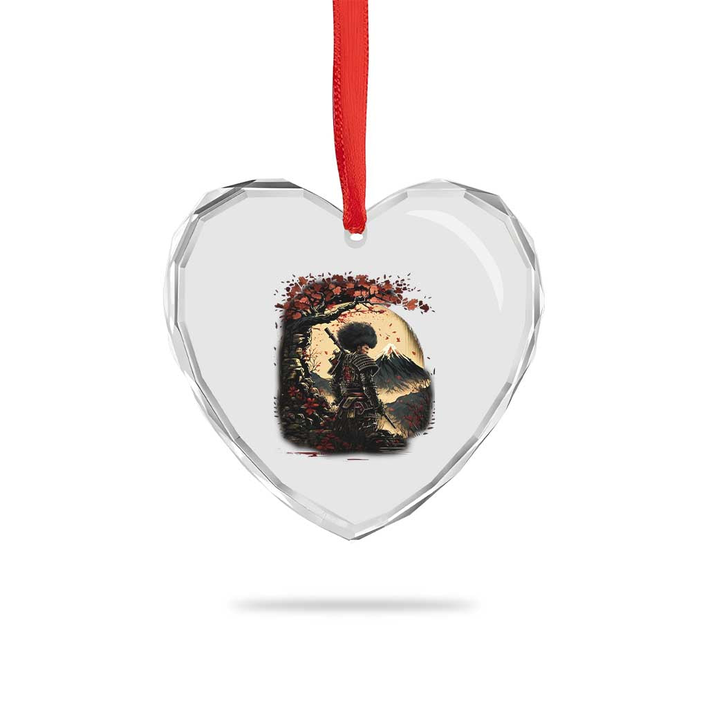 Funny African American Samurai Heart Crystal Glass Ornament Japanese Art Black Warrior Sakura TS11 Print Your Wear