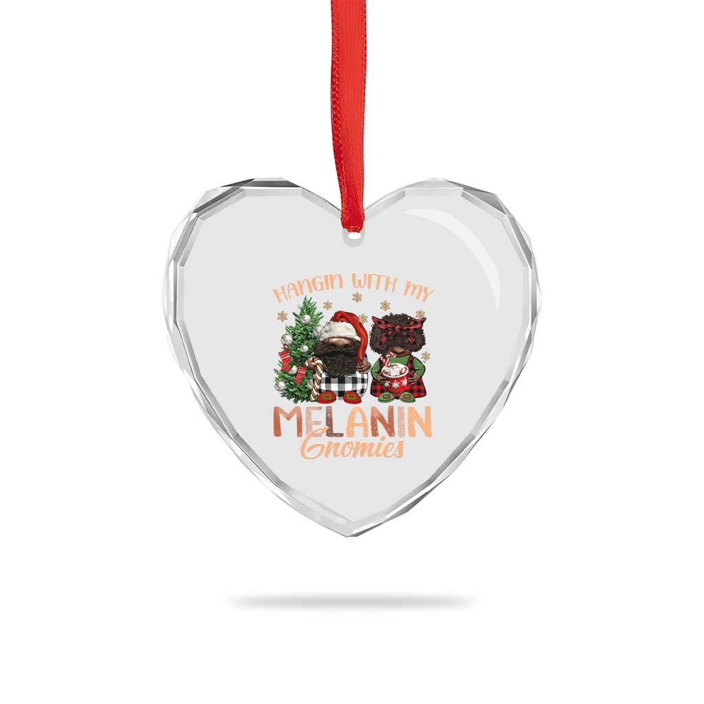 Funny African American Xmas Heart Crystal Glass Ornament Hangin With My Melanin Gnomies Afro Gnomes TS11 Print Your Wear