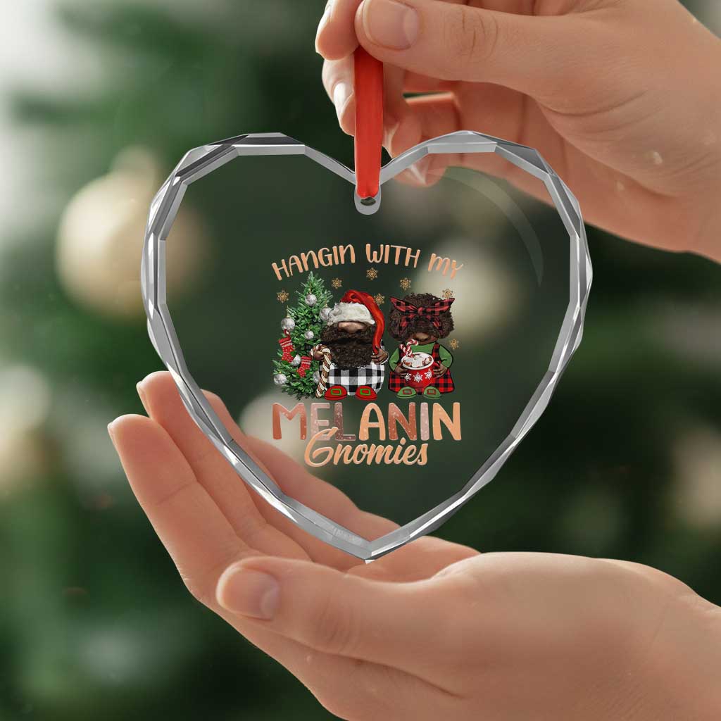 Funny African American Xmas Heart Crystal Glass Ornament Hangin With My Melanin Gnomies Afro Gnomes TS11 Print Your Wear