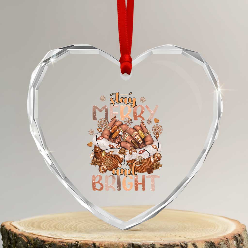 Funny African American Xmas Heart Crystal Glass Ornament Stay Merry And Bright Black Melanin Girl TS11 Transparent Glass 3'' Heart Print Your Wear