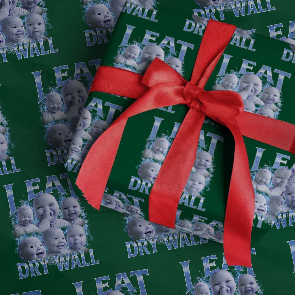 Funny AI Baby Meme Laughing Wrapping Paper Roll I Eat Dry Wall Baby Brainrot TS11 Green Print Your Wear