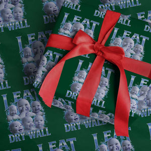Funny AI Baby Meme Laughing Wrapping Paper Roll I Eat Dry Wall Baby Brainrot TS11 Green Print Your Wear
