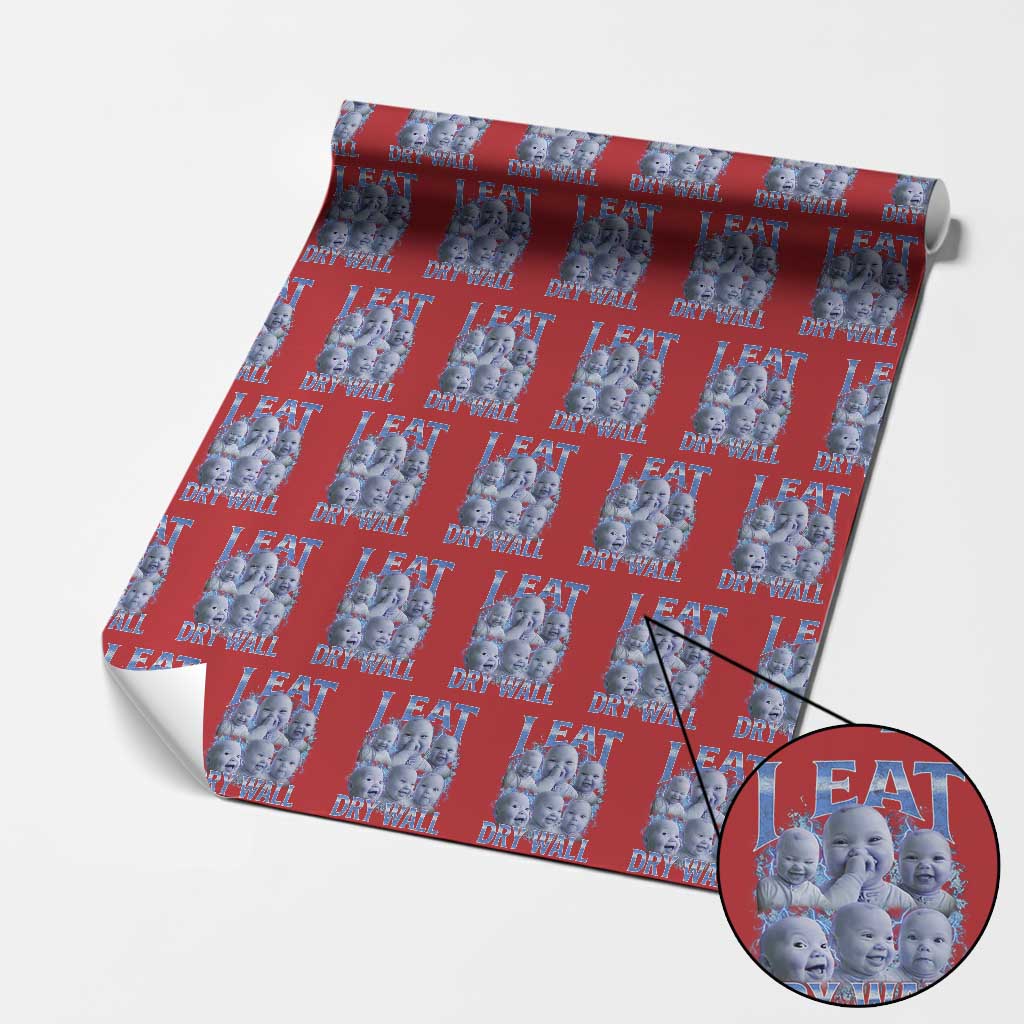 Funny AI Baby Meme Laughing Wrapping Paper Roll I Eat Dry Wall Baby Brainrot TS11 Red Print Your Wear