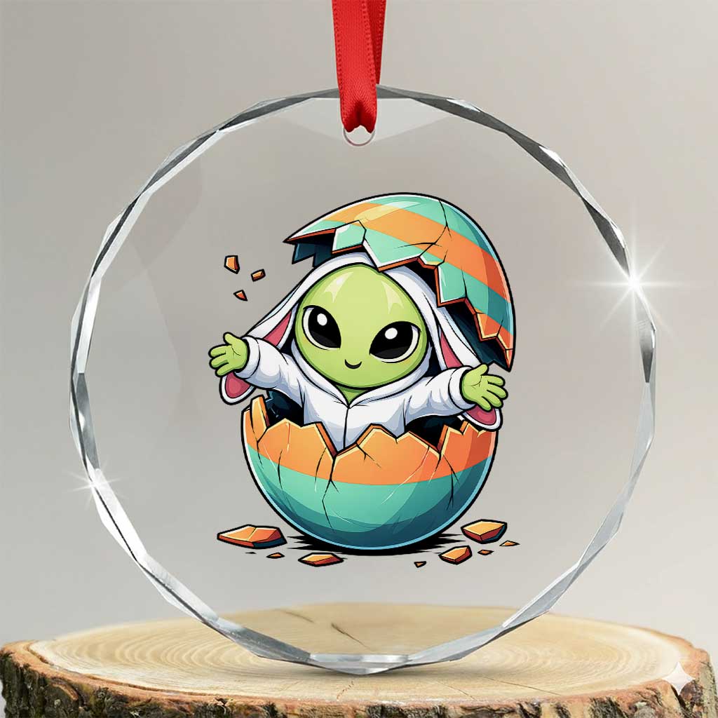 Funny Alien Bunny Ears Easter Crystal Glass Ornament Extraterrestrial Gift TS12 Transparent Glass 3'' Circle Print Your Wear