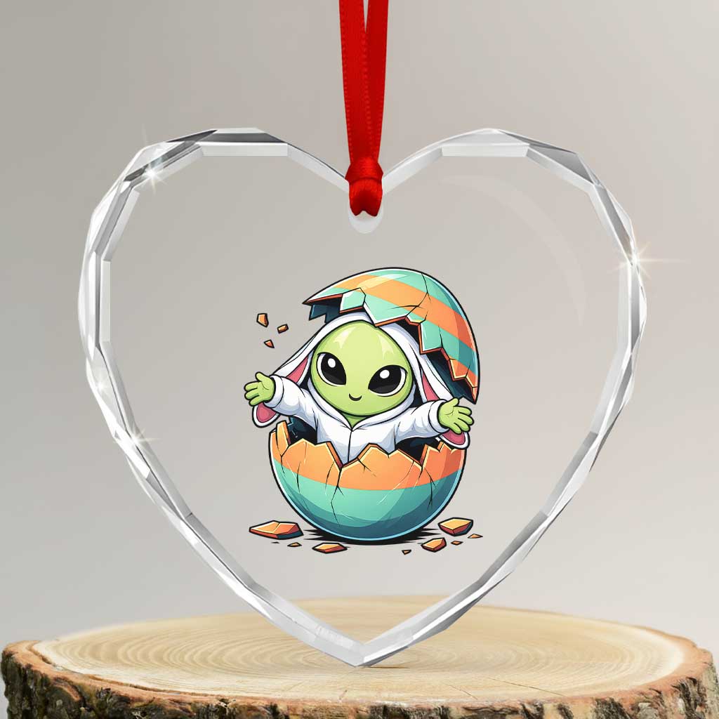 Funny Alien Bunny Ears Easter Heart Crystal Glass Ornament Extraterrestrial Gift TS12 Transparent Glass 3'' Heart Print Your Wear