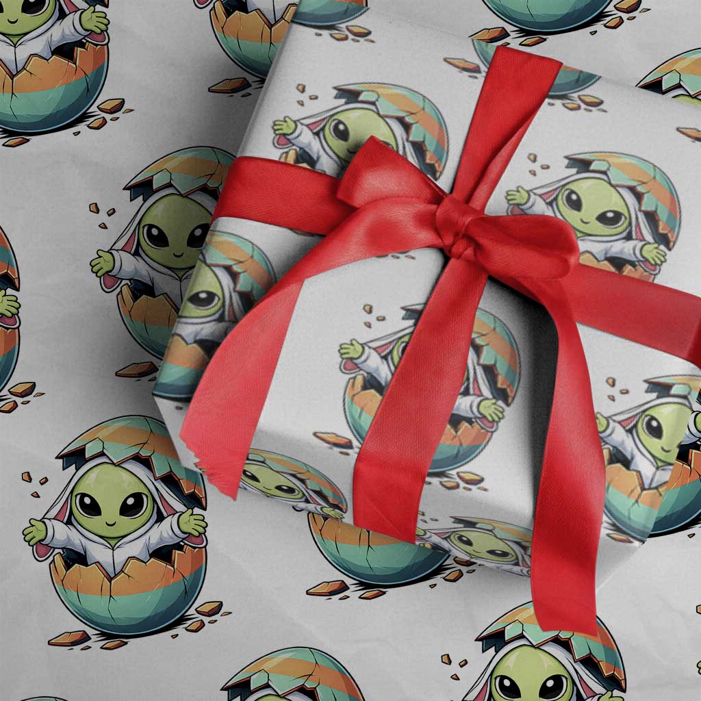 Funny Alien Bunny Ears Easter Wrapping Paper Roll Extraterrestrial Gift TS12 White Print Your Wear