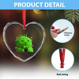 Funny Alien Cat Meme Heart Crystal Glass Ornament Funny Kitten 90s Retro Vintage Graphic Weird Cats Y2k TS10 Print Your Wear