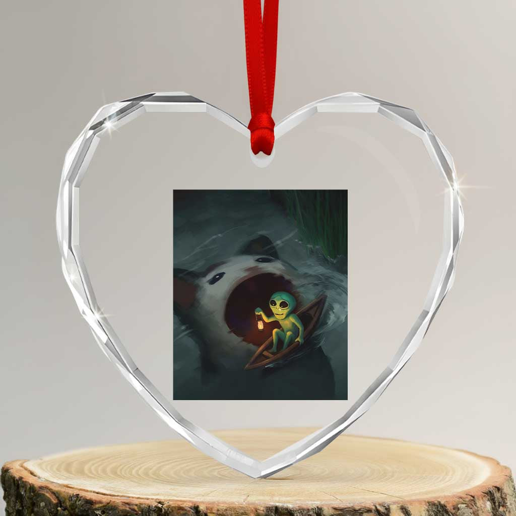 Funny Alien Cat Meme Heart Crystal Glass Ornament Weird Silly TS10 Transparent Glass 3'' Heart Print Your Wear