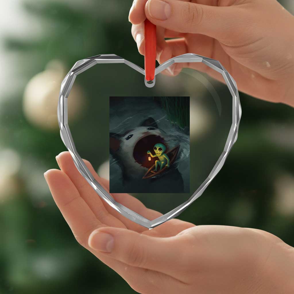 Funny Alien Cat Meme Heart Crystal Glass Ornament Weird Silly TS10 Print Your Wear