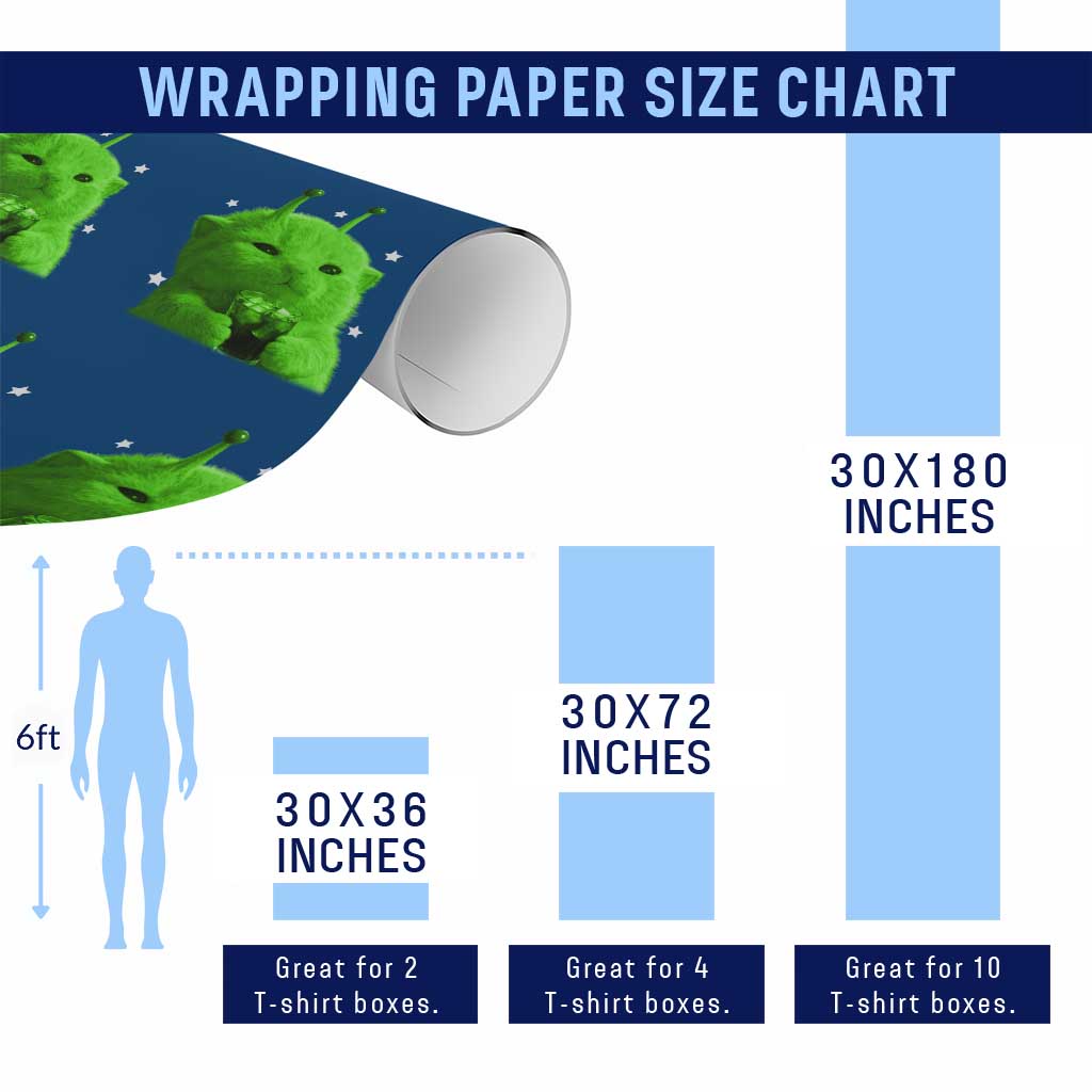 Funny Alien Cat Meme Wrapping Paper Roll Funny Kitten 90s Retro Vintage Graphic Weird Cats Y2k TS10 Print Your Wear