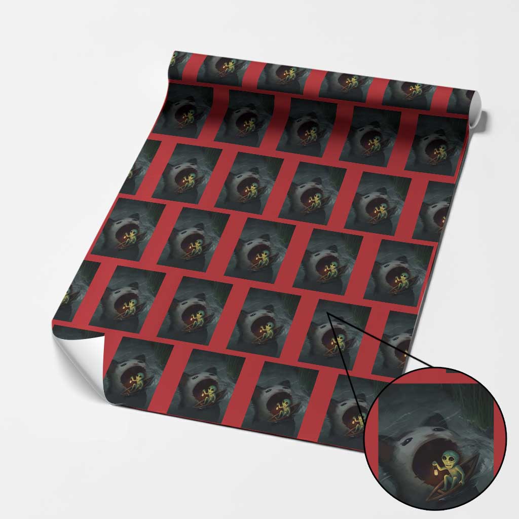 Funny Alien Cat Meme Wrapping Paper Roll Weird Silly TS10 Red Print Your Wear