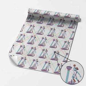 Funny Alien Cowboy Dunking Basketball Wrapping Paper Roll San Antonio Skyline