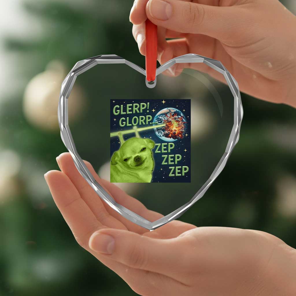 Funny Alien Dog Meme Heart Crystal Glass Ornament Glorp Zep Sci-Fi Humor Chihuahua TS10 Print Your Wear