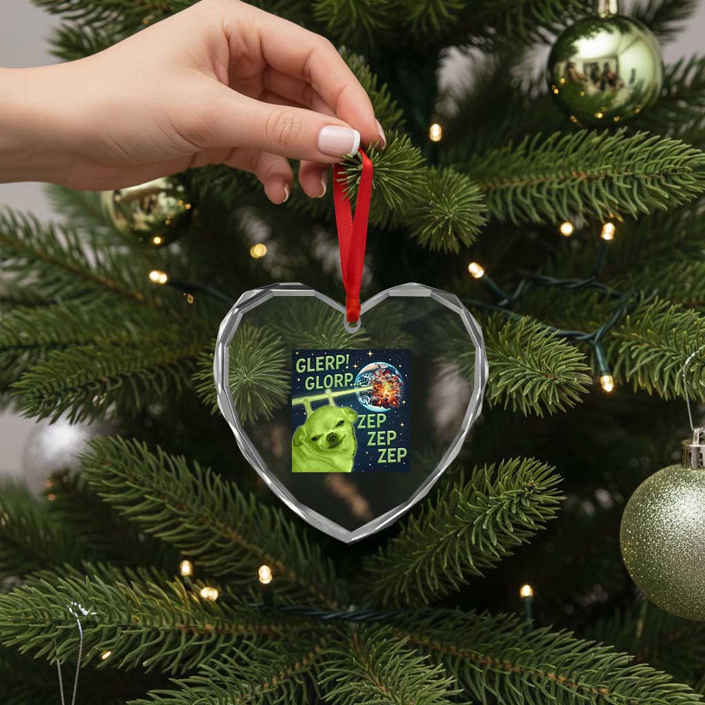 Funny Alien Dog Meme Heart Crystal Glass Ornament Glorp Zep Sci-Fi Humor Chihuahua TS10 Print Your Wear