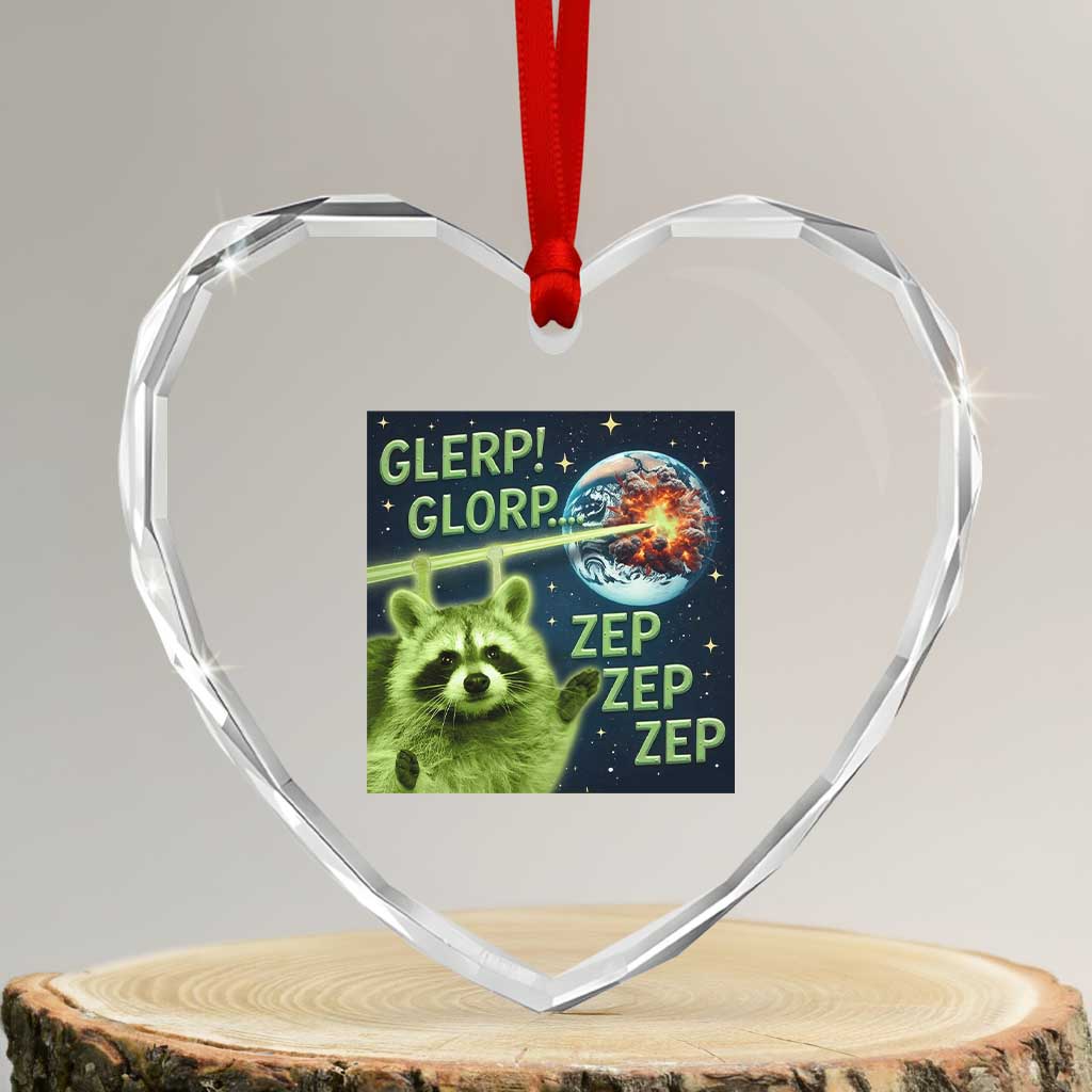 Funny Alien Raccoon Meme Heart Crystal Glass Ornament Glerp Glorp Brainrot Stupid Gift TS10 Transparent Glass 3'' Heart Print Your Wear