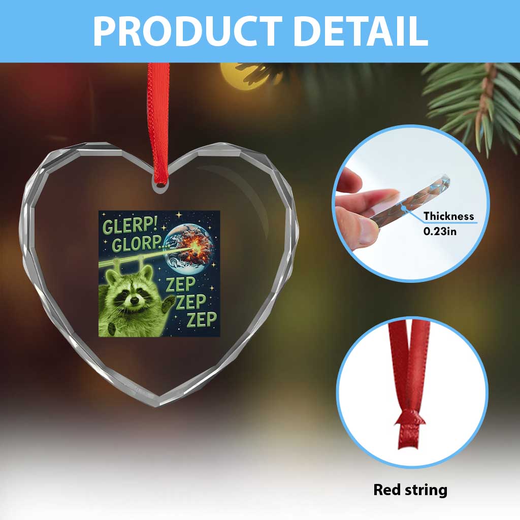 Funny Alien Raccoon Meme Heart Crystal Glass Ornament Glerp Glorp Brainrot Stupid Gift TS10 Print Your Wear