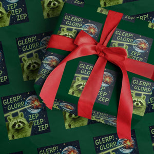 Funny Alien Raccoon Meme Wrapping Paper Roll Glerp Glorp Brainrot Stupid Gift TS10 Green Print Your Wear